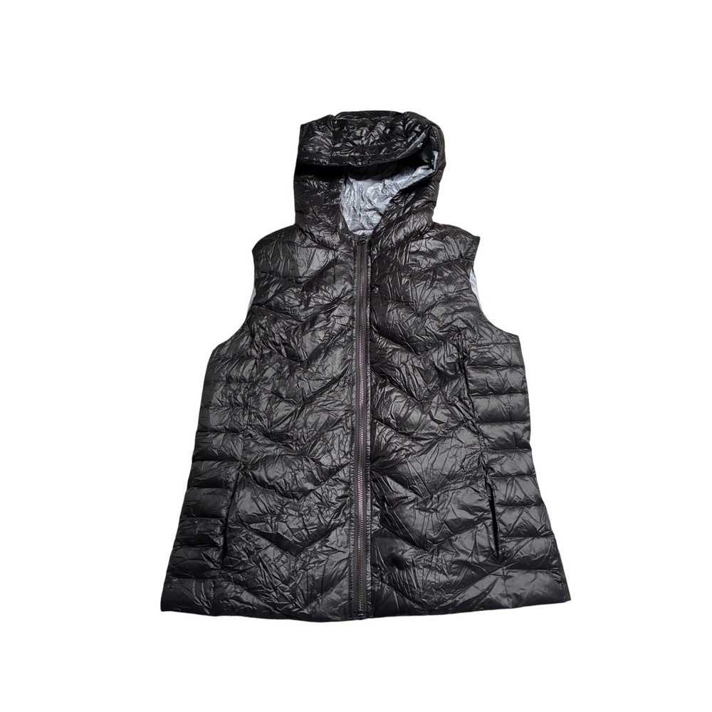 Dana Stein Hooded Puffer Vest Black‎ Womens XS Down Filled Lightweight Quilted
